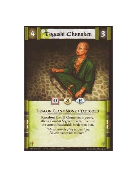 Togashi Chunoken  - Dragon Clan * Monk * Tattooed Reaction: After a Combat Segment ends, even if Chunoken is bowed, if he is at 