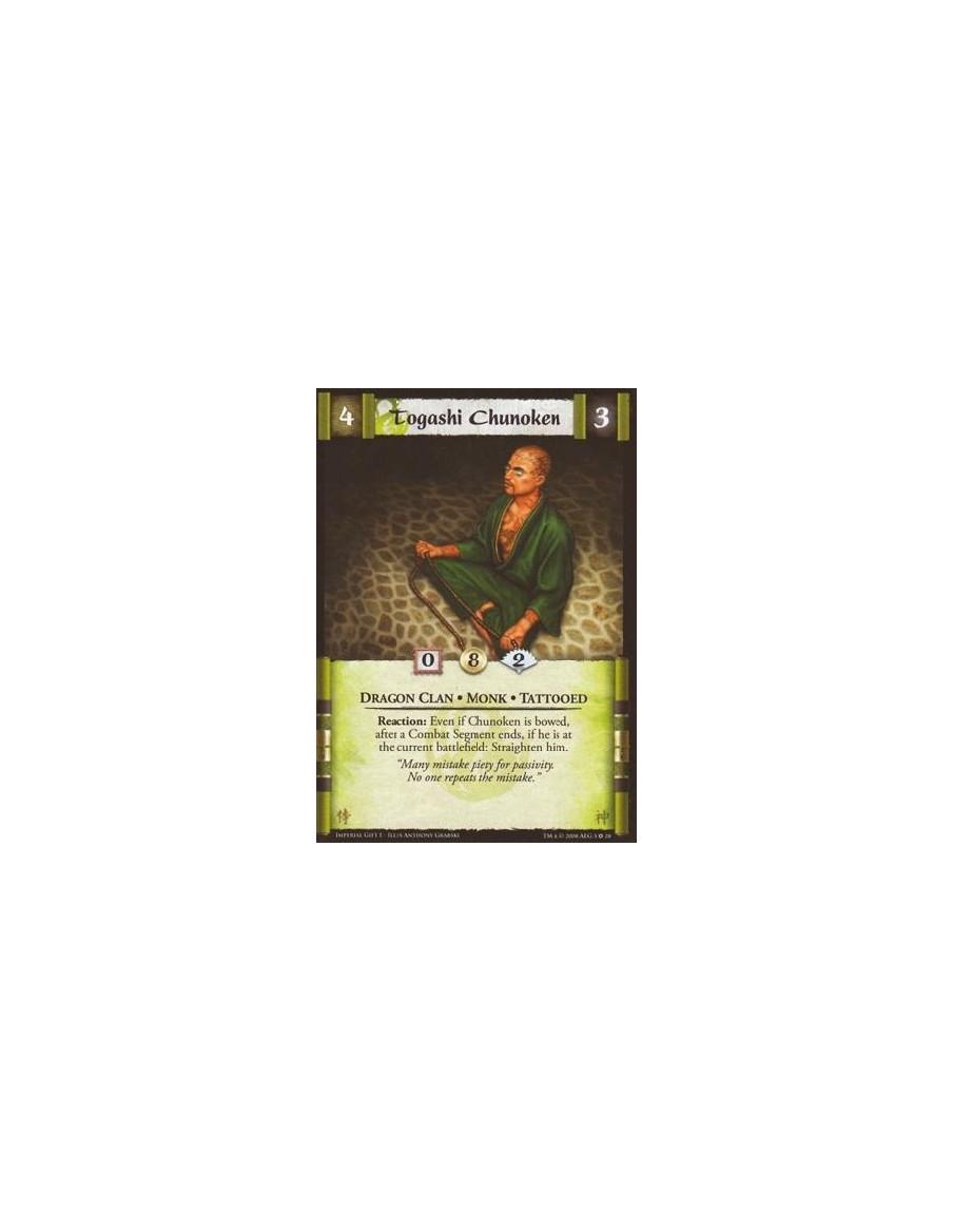 Togashi Chunoken  - Dragon Clan * Monk * Tattooed Reaction: After a Combat Segment ends, even if Chunoken is bowed, if he is at 