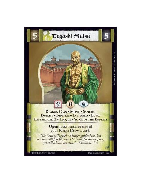 Togashi Satsu Exp5  - Dragon Clan • Monk • Samurai • Duelist • Imperial • Tattooed • Loyal • Experienced 5 • Unique • Voice of t
