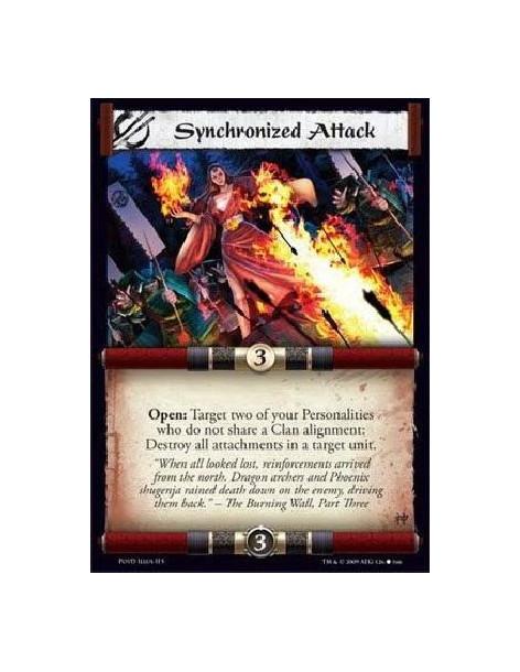 Synchronized Attack  - Open: Target two of your Personalities who do not share a Clan alignment: Destroy all attachments in a ta