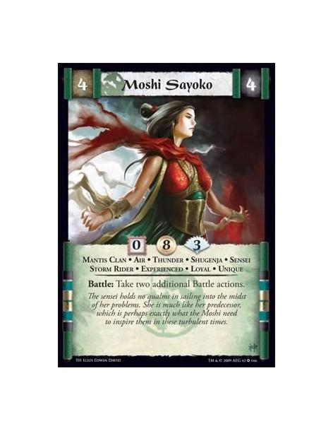 Moshi Sayoko Exp (Spanish)  - Mantis Clan • Air • Thunder • Shugenja • Sensei • Storm Rider • Experienced • Loyal • Unique Battl