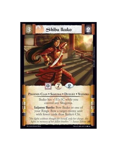 Shiba Ikuko  - Phoenix Clan • Samurai • Duelist • Yojimbo Ikuko has +1F/+1C while you control any Shugenja. Iaijutsu Battle: Bow