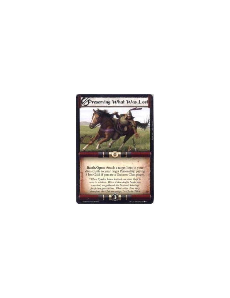 Preserving What Was Lost  - Battle/Open: Attach a target Item in your discard pile to your target Personality, paying 3 less Gol