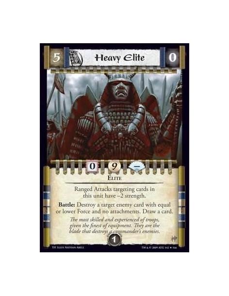 Heavy Elite  - Elite Ranged Attacks targeting cards in this unit have -2 strength. Battle: Destroy a target enemy card with equa