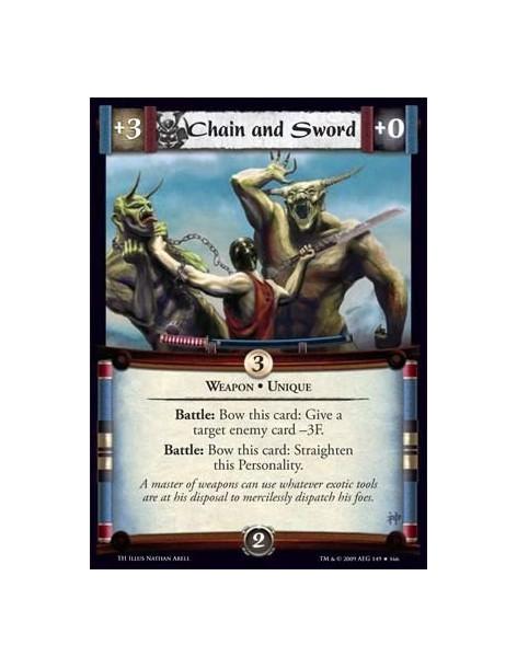 Chain and Sword  - Weapon • Unique Battle: Bow this card: Give a target enemy card -3F. Battle: Bow this card: Straighten this P