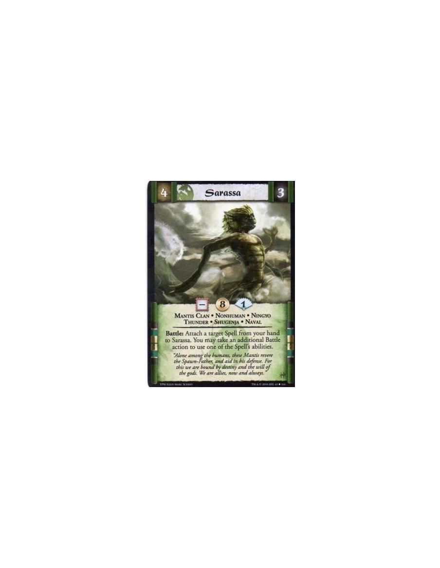 Sarassa  - Mantis Clan • Nonhuman • Ningyo • Thunder • Shugenja • Naval Battle: Attach a target Spell from your hand to Sarassa.