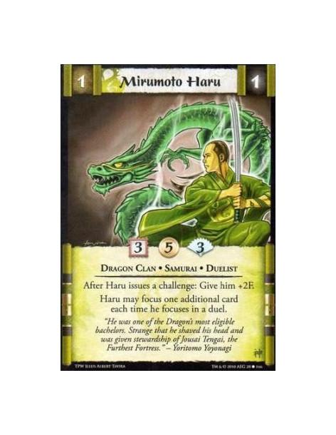 Mirumoto Haru  - Dragon Clan • Samurai • Duelist After Haru issues a challenge: Give him +2F. Haru may focus one additional card
