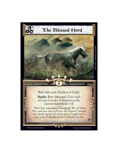 The Blessed Herd  - Bow this card: Produce 6 Gold.  Battle: Bow this card: Give each of your Cavalry Followers at the current ba