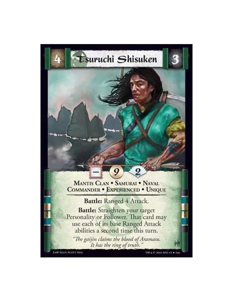 Tsuruchi Shisuken Exp  - Mantis Clan • Samurai • Naval • Commander • Experienced • Unique Battle: Ranged 4 Attack. Battle: Strai