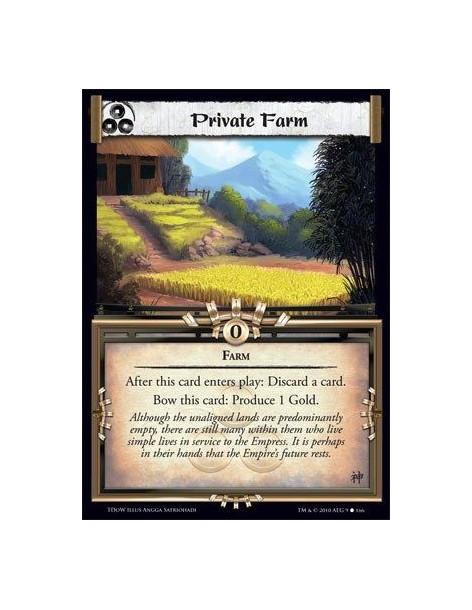 Private Farm  - Farm After this card enters play: Discard a card. Bow this card: Produce 1 Gold.