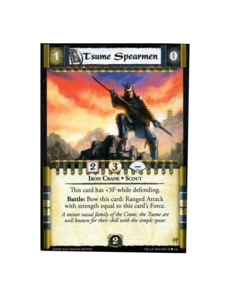 Tsume Spearmen  - Iron Crane • Scout This card has +3F while defending. Battle: Bow this card: Ranged Attack with strength equal