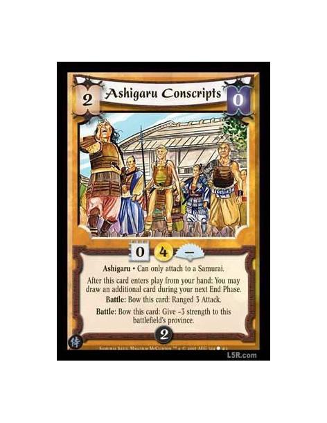 Ashigaru Conscripts  - AshigaruWill only attach to a Samurai.  After this card enters play: During your next End Phase, draw an 