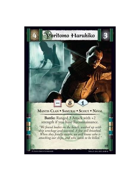 Yoritomo Haruhiko  - Mantis Clan • Samurai • Scout • NavalBattle: Ranged 3 Attack with +2 strenght if you have Reconnaissance