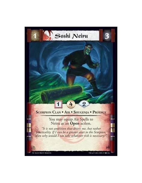 Soshi Neiru  - Scorpion Clan • Air • Shugenja • ProdigyYou may equip Air Spells to Neiru as an Open action.
