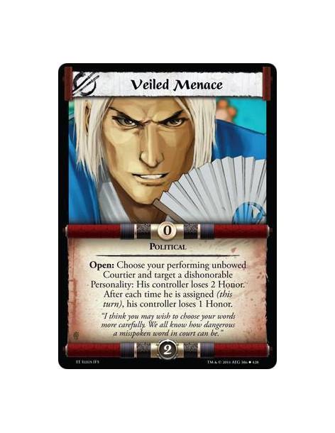 Veiled Menace  - PoliticalOpen: Choose your performing unbowed Courtier and target a dishonorable Personality: His controller lo