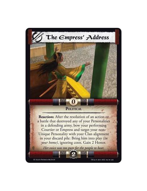 The Empress' Address  - PoliticalReaction: After the resolution of an action or a battle that destroyed any of your Personalitie