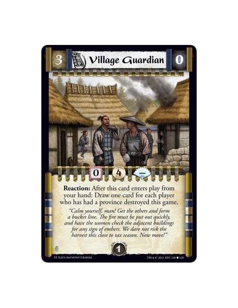 Village Guardian  - Reaction: After this card enters play from your hand: Draw one card for each player who has had a province d