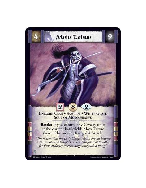 Moto Tetsuo  - Unicorn Clan • Samurai • White Guard • Soul of Moto ShanjuBattle: If you control any Cavalry units at the current