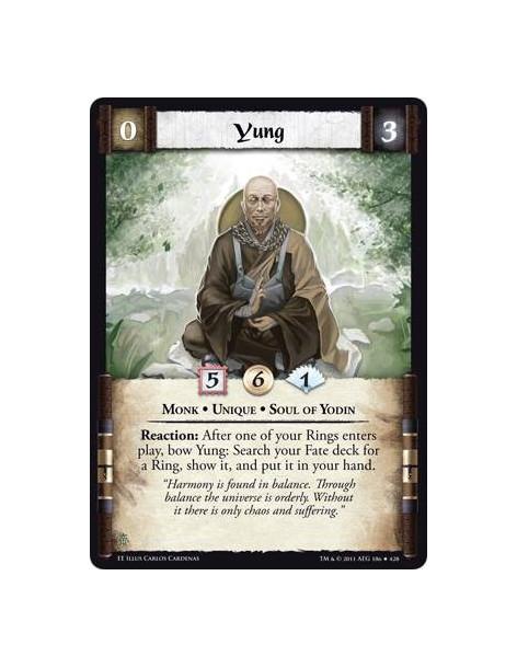 Yung  - Monk • Unique • Soul of YodinReaction: After one of your Rings enters play, bow Yung: Search your Fate deck for a Ring, 
