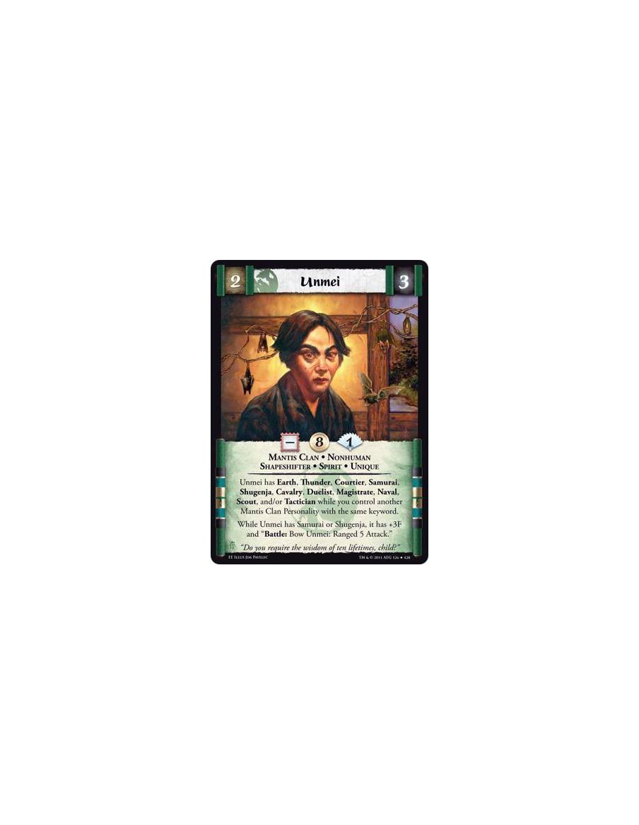 Unmei  - Mantis Clan • Nonhuman • Shapeshifter • Spirit • UniqueUnmei has Earth, Thunder, Courtier, Samurai, Shugenja, Cavalry, 