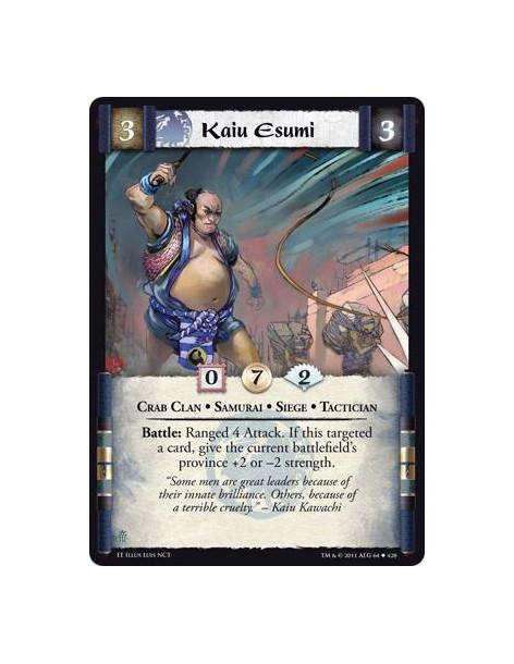 Kaiu Esumi  - Crab Clan • Samurai • Siegue • TacticianBattle: Ranged 4 Attack. If this targeted a card, give the current battlef