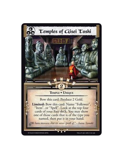 Temples of Gisei Toshi  - Temple • UniqueBow this card: Produce 2 Gold. Limited: Bow this card: Name “Follower”, “Item”, or “Spe
