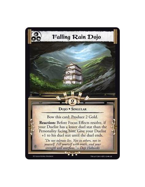 Falling Rain Dojo  - Dojo • SingularBow this card: Produce 2 Gold. Reaction: Before Focus Effects resolve, if your Duelist has a