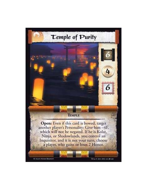 Temple of Purity  - TempleOpen: Even if this card is bowed, target another player’s Personality: Give him –4F, which will not be