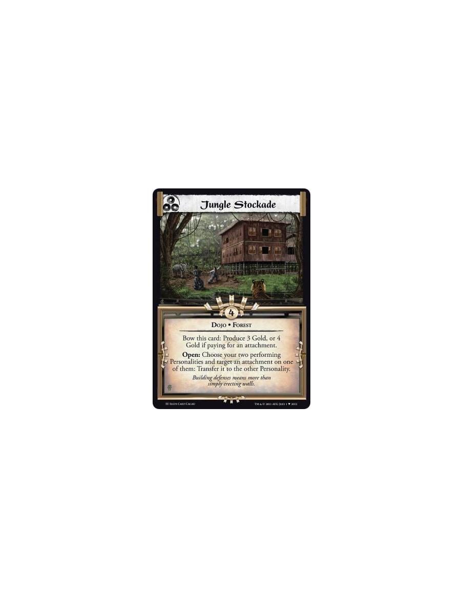 Jungle Stockade  - Dojo • ForestBow this card: Produce 3 Gold, or 4 Gold if paying for an attachment.  Open: Choose your two per