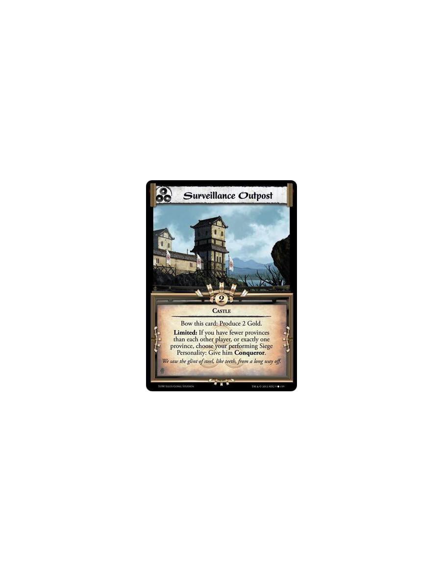 Surveillance Outpost  - CastleBow this card: Produce 2 Gold. Limited: If you have fewer provinces than each other player, or exa