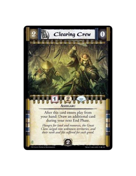 Clearing Crew  - AshigaruAfter this card enters play from your hand: Draw an additional card during your next End Phase.