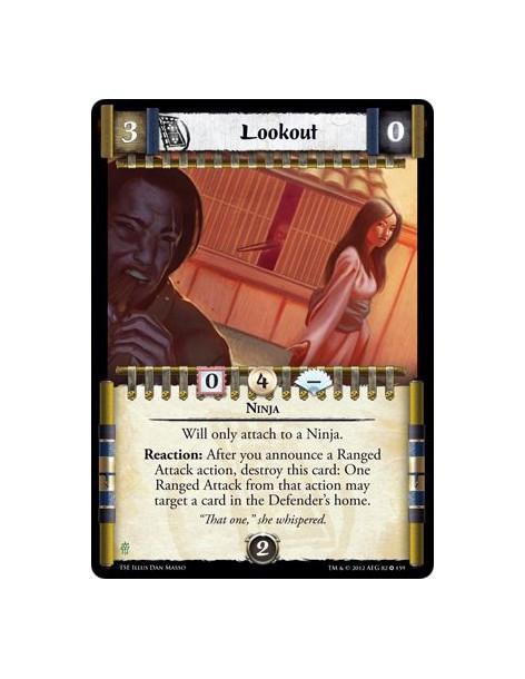 Lookout  - NinjaWill only attach to a Ninja. Reaction: After you announce a Ranged Attack action, destroy this card: One Ranged 