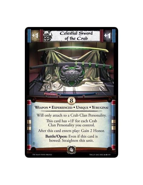Celestial Sword of the Crab Exp  - weapon • Experienced • YuruginaiWill only attach to a Crab Clan Personality. This card has +1