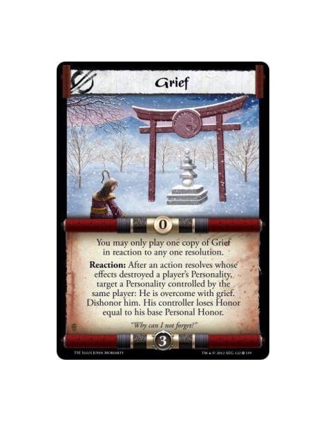 Grief  - You may only play one copy of Grief in reaction to any one resolution. Reaction: After an action resolves whose effects