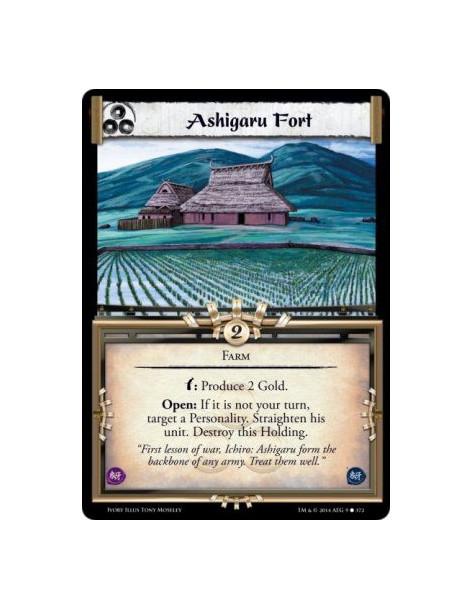 Ashigaru Fort  - Farmw: Produce 2 Gold. Open: If it is not your turn, target a Personality. Straighten his unit. Destroy this Ho