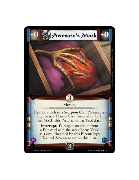 Aramasu's Mask FOIL  - Mempo            Cannot attach to a Scorpion Clan Personality. Equips to a Mantis Clan Personality for 1 