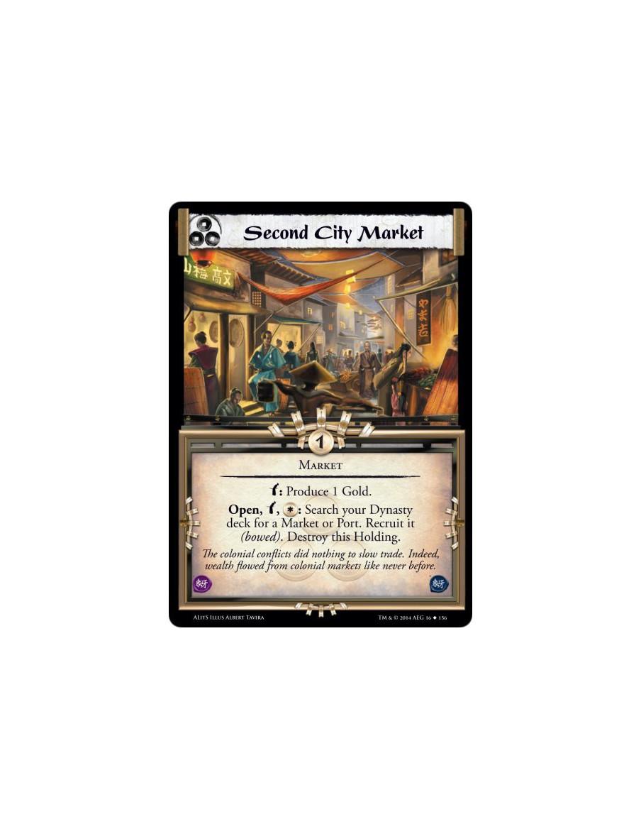 Second City Market  - Marketw: Produce 1 Gold.Open, w, *: Search your Dynasty deck for a Market or Port. Recruit it (bowed). Des
