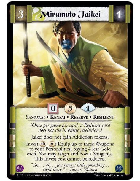 Mirumoto Jaikei  - Kensai • Reserve • Resilient • Samurai(Once per game per card, a Resilient card does not die in battle resolu