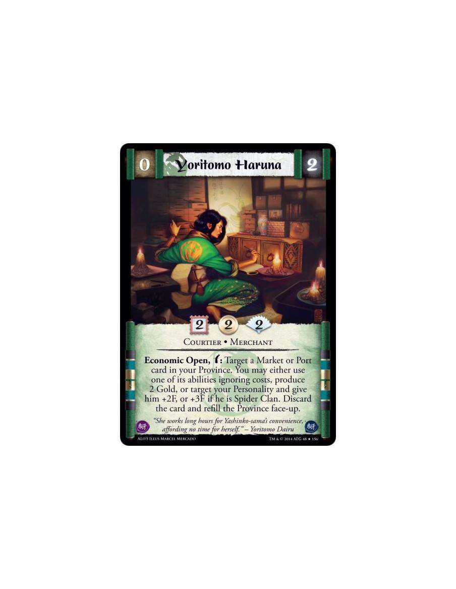 Yoritomo Haruna  - Courtier • MerchantEconomic Open, w: Target a Market or Port card in your Province. You may either take an ad