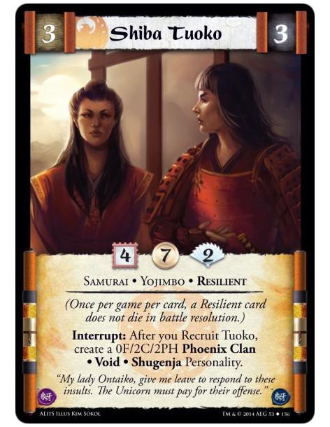 Shiba Tuoko  - Resilient • Samurai • Yojimbo(Once per game per card, a Resilient card does not die in battle resolution.)Interru