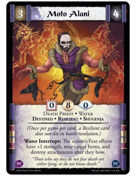 Moto Alani  - Death Priest • Destined • Resilient • Shugenja • Water(Once per game per card, a Resilient card does not die in ba
