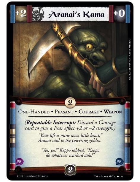 Aranai's Kama  - Courage • One-Handed • Peasant • Weapon(Repeatable Interrupt: Discard a Courage card to give a Fear effect +2 o