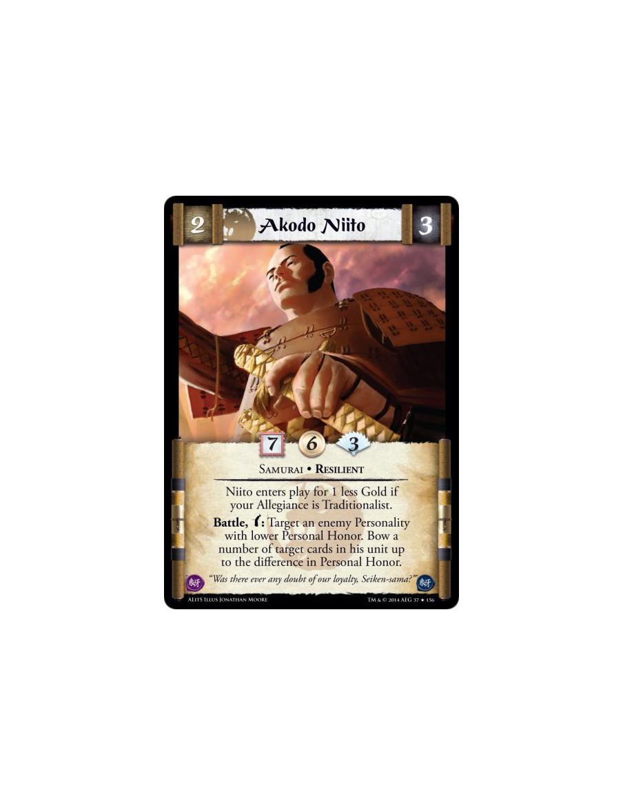 Akodo Niito FOIL  - Samurai • ResilientNiito enters play for 1 less Gold if your Allegiance is Traditionalist.Battle, w: Target 