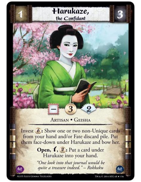 Harukaze, the Confidant FOIL  - Artisan • GeishaInvest 6: Show one or two non-Unique cards from your hand and/or Fate discard pi