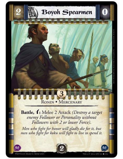 Boyoh Spearmen  - Ronin • MercenaryBattle, Bow: Melee 2 Attack (Destroy a target enemy Follower or Personality without Followers