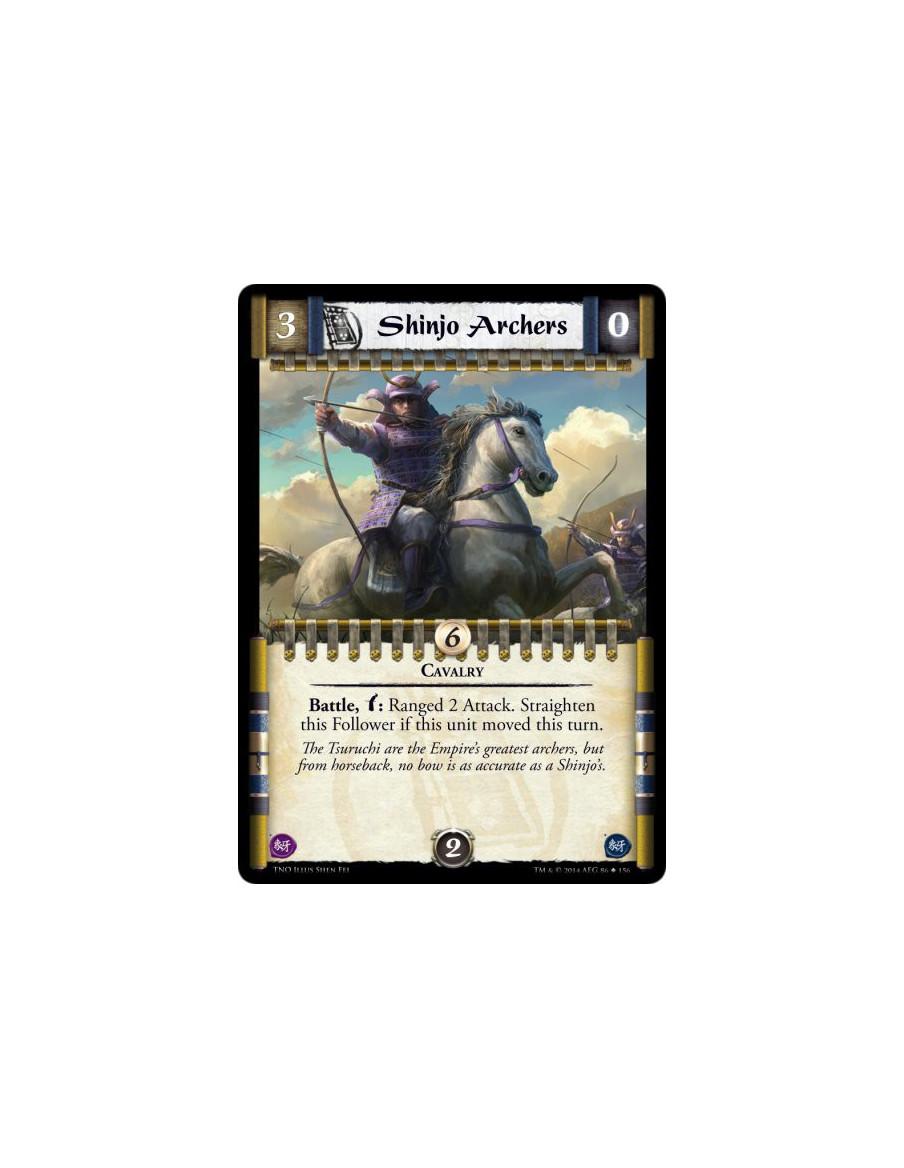 Shinjo Archers  - CavalryBattle, Bow: Ranged 2 Attack. Straighten this Follower if this unit moved this turn.
