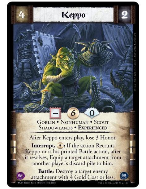 Keppo Exp FOIL  - Goblin • Nonhuman • Scout • Shadowlands • ExperiencedAfter Keppo enters play, lose 3 Honor. Interrupt, *: If t