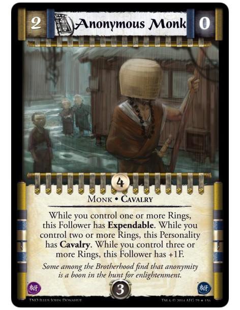 Anonymous Monk FOIL  - Monk • CavalryWhile you control one or more Rings, this Follower has Expendable. While you control two or