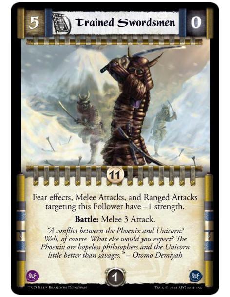 Trained Swordsmen FOIL  - Fear effects, Melee Attacks, and Ranged Attacks targeting this Follower have -1 strength. Battle: Mele