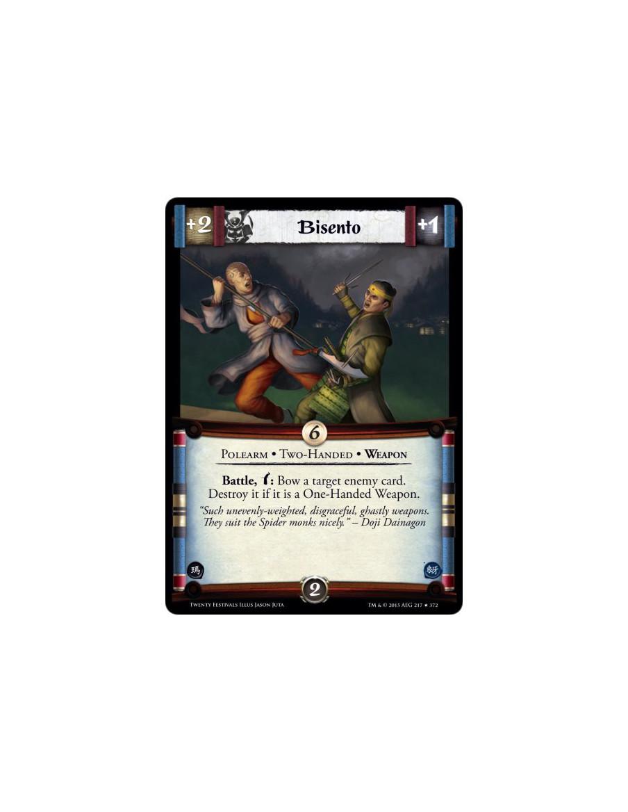 Bisento FOIL  - Polearm • Two-Handed • WeaponBattle, w: Bow a target enemy card. Destroy it if it is a One-Handed Weapon.